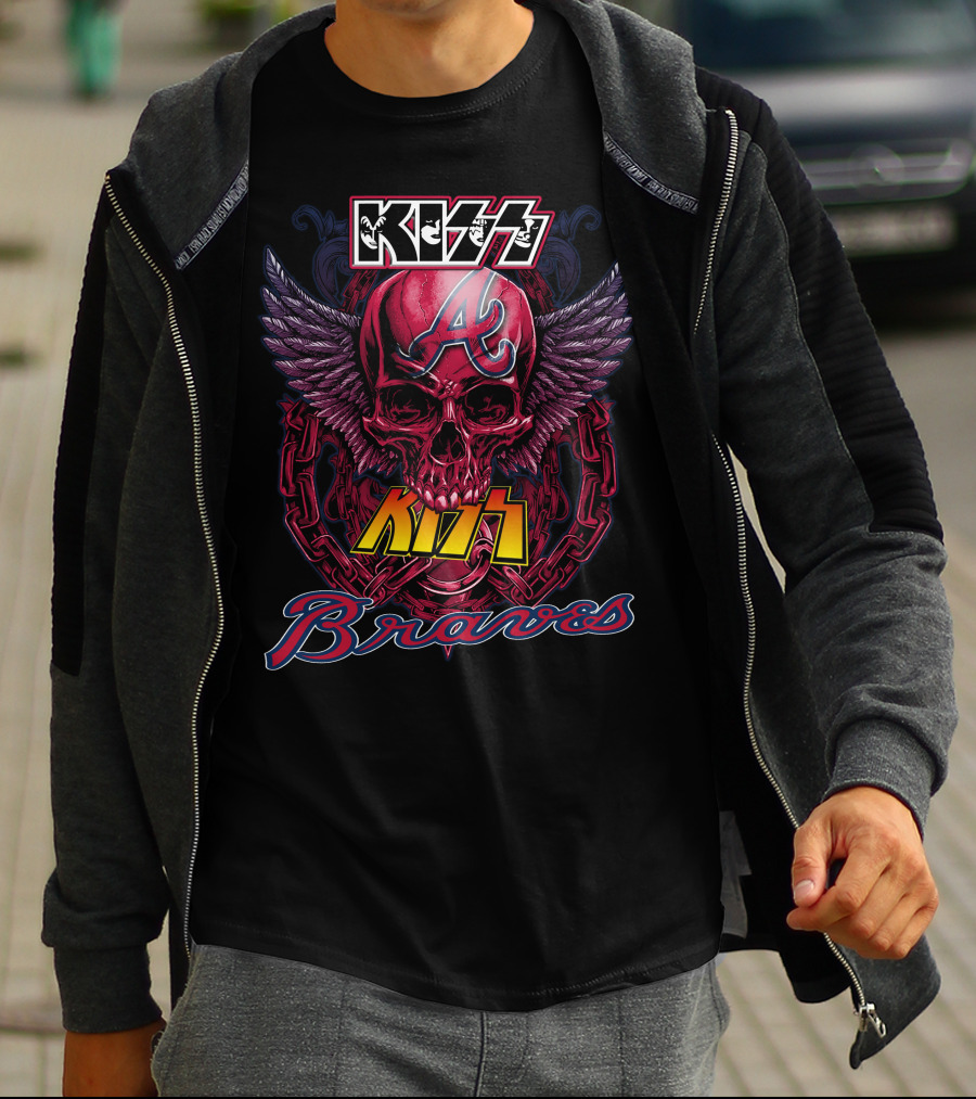 Kiss Atlanta Braves Skull Logo With Wings And Chains T-Shirt