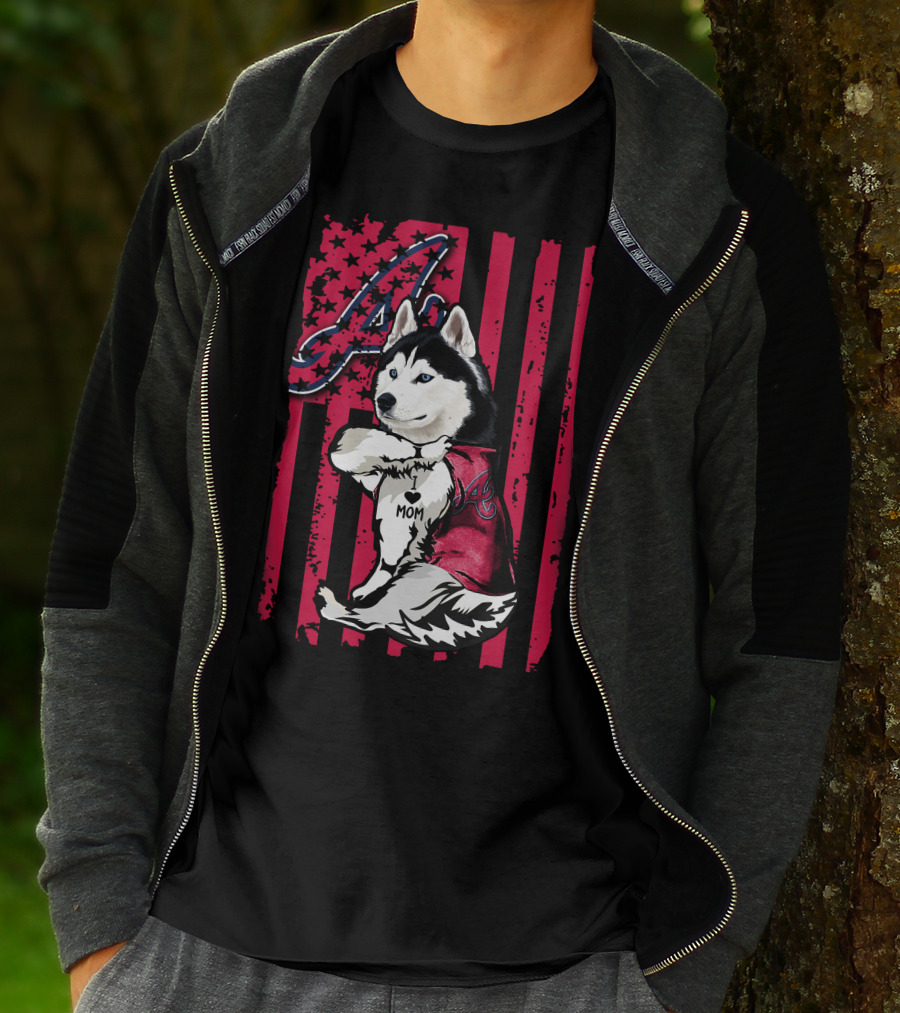Siberian Husky I Love Mom Atlanta Braves T-Shirt