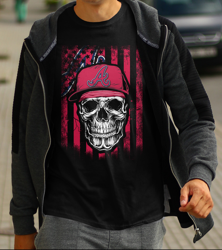 Skull With Atlanta Braves Hat On T-Shirt