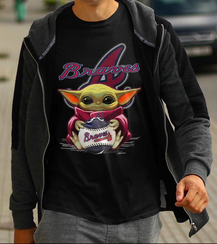 Braves Yoda Holding Baseball With Atlanta Braves T-Shirt