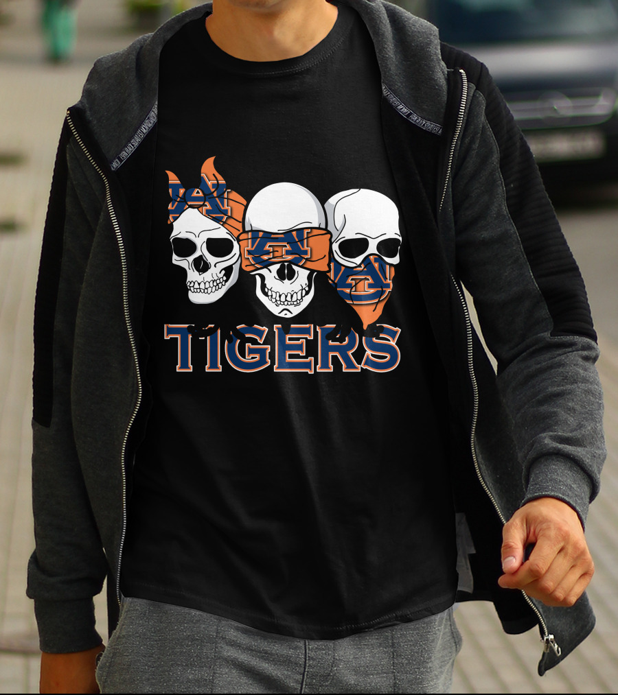 Auburn Tigers Skull Trio With Orange And Blue Bandanas T-Shirt