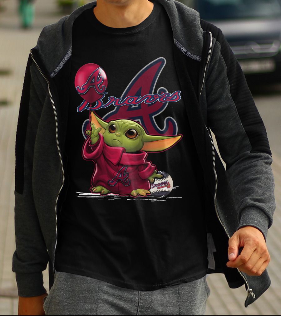 Yoda Braves Baseball Balloon Fan Art Baby Alien T-Shirt