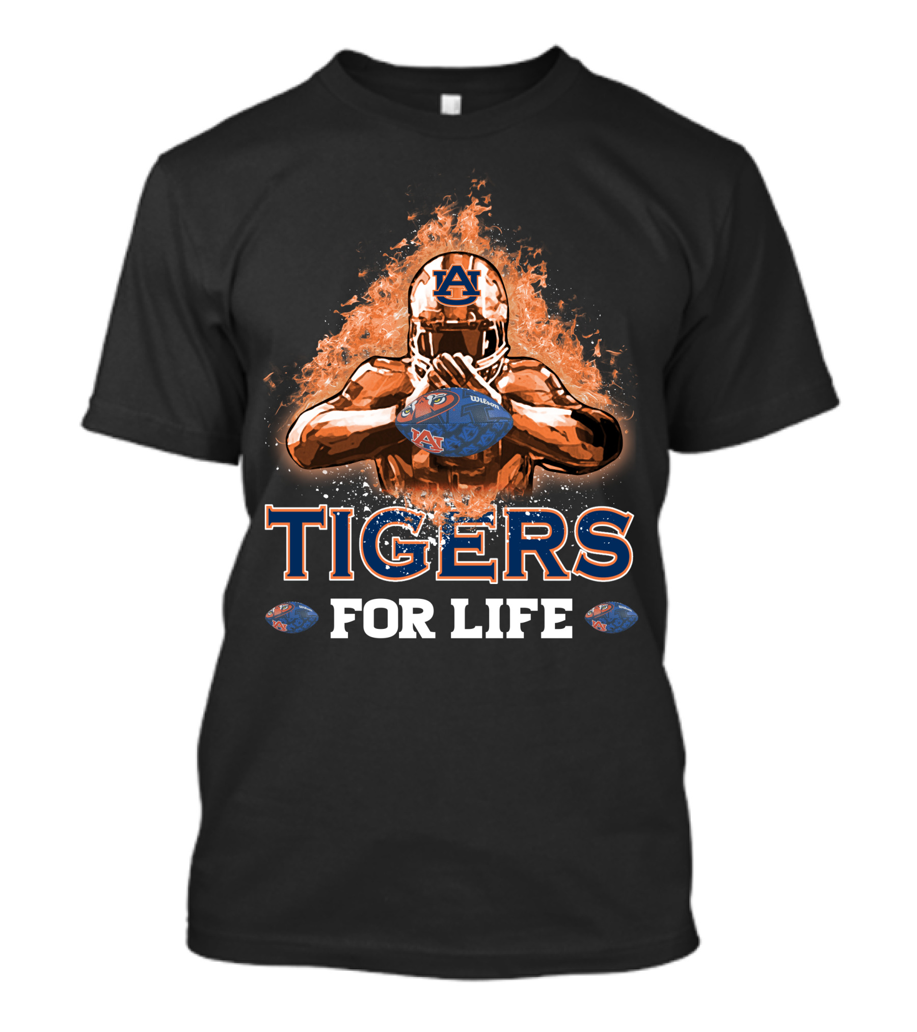 Tigers For Life Auburn Football Flame Helmet T-Shirt