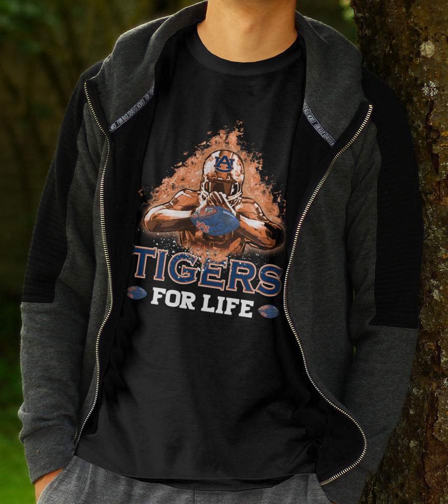 Tigers For Life Auburn Football Flame Helmet T-Shirt