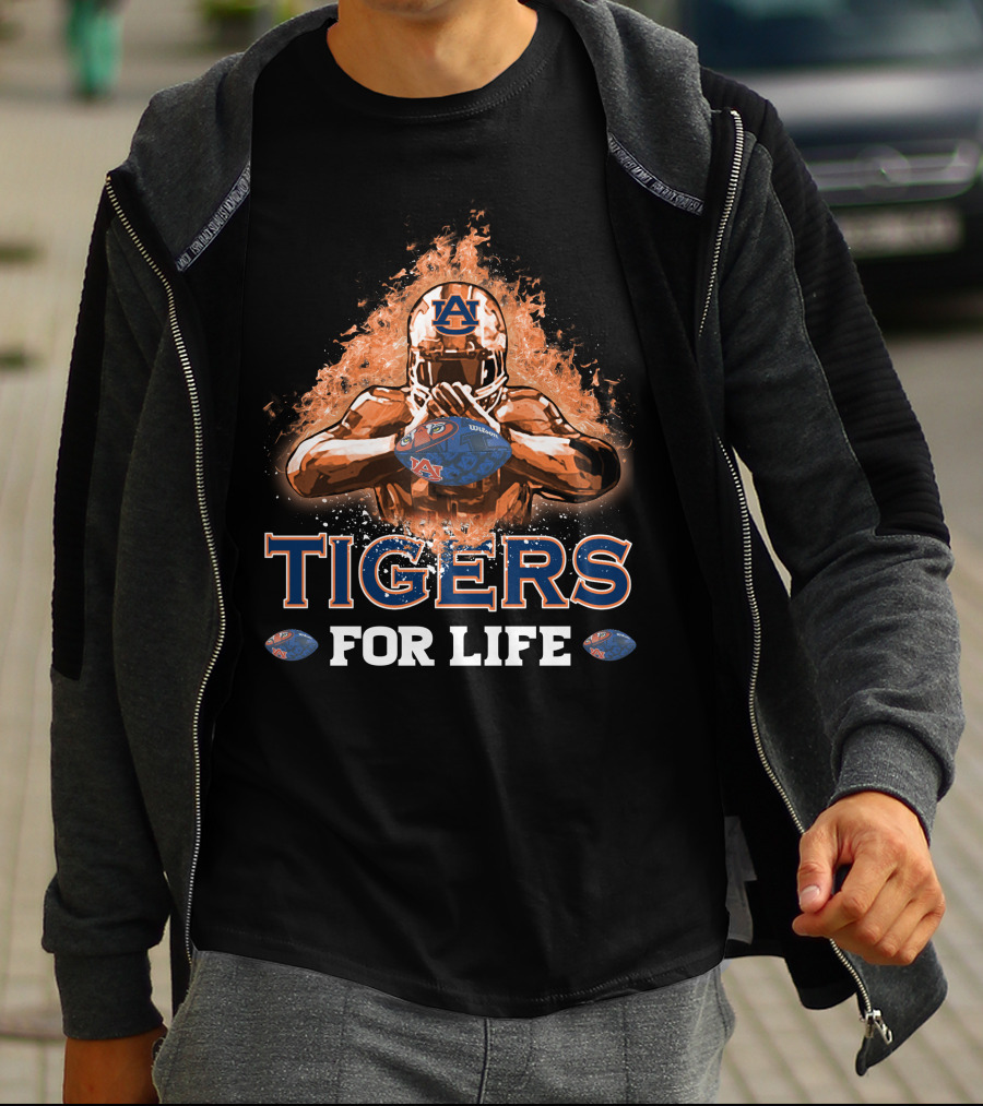 Tigers For Life Auburn Football Flame Helmet T-Shirt