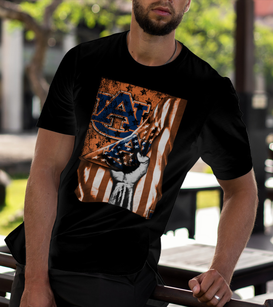 Auburn Tigers American Flag Design With Hand T-Shirt
