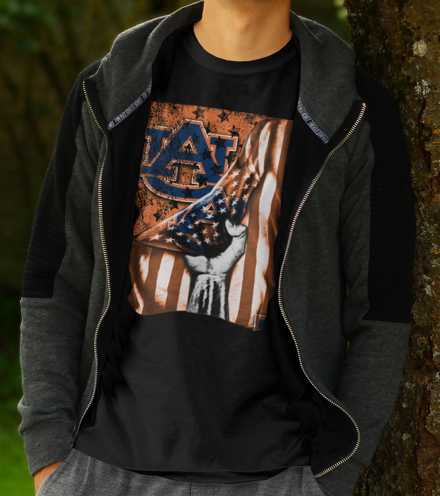 Auburn Tigers American Flag Design With Hand T-Shirt