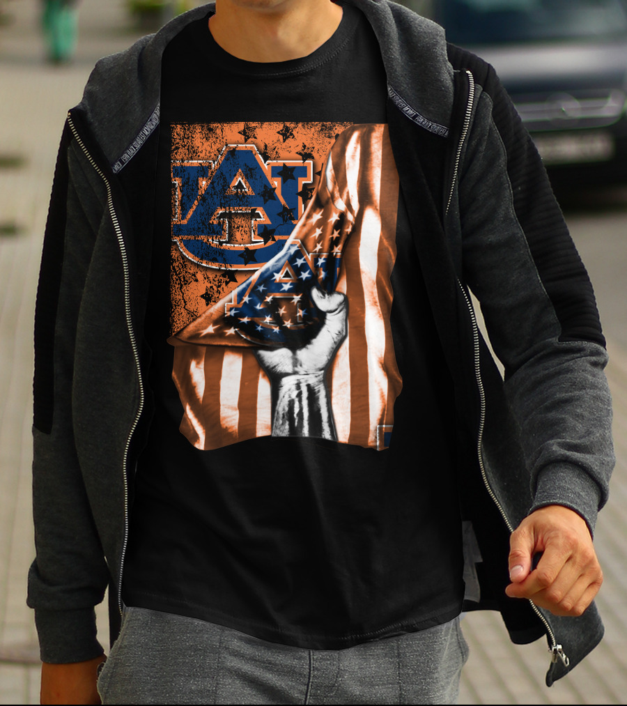 Auburn Tigers American Flag Design With Hand T-Shirt