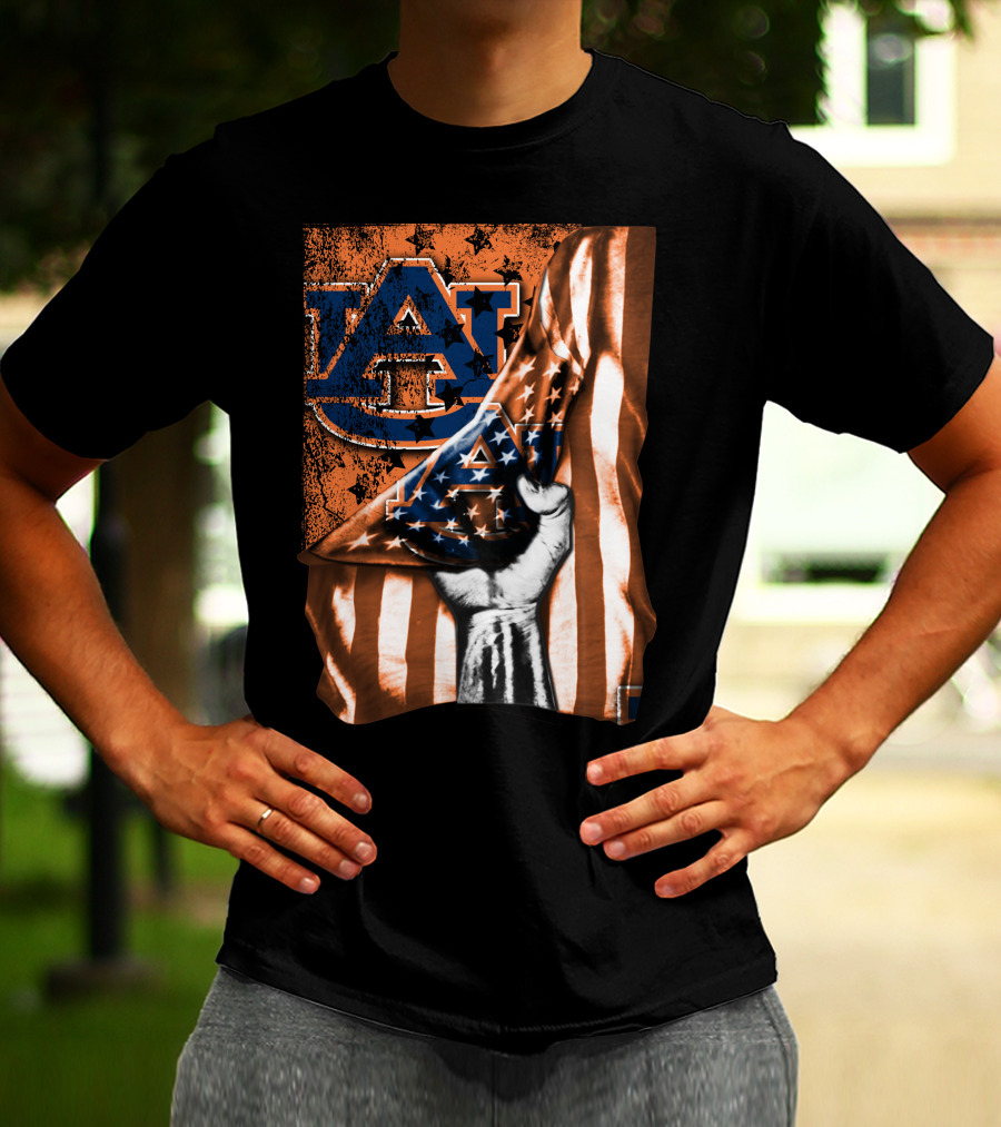 Auburn Tigers American Flag Design With Hand T-Shirt