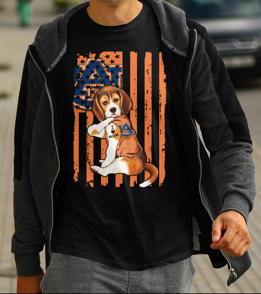Auburn Tigers Beagle I Love Mom Pawtriotic T-Shirt