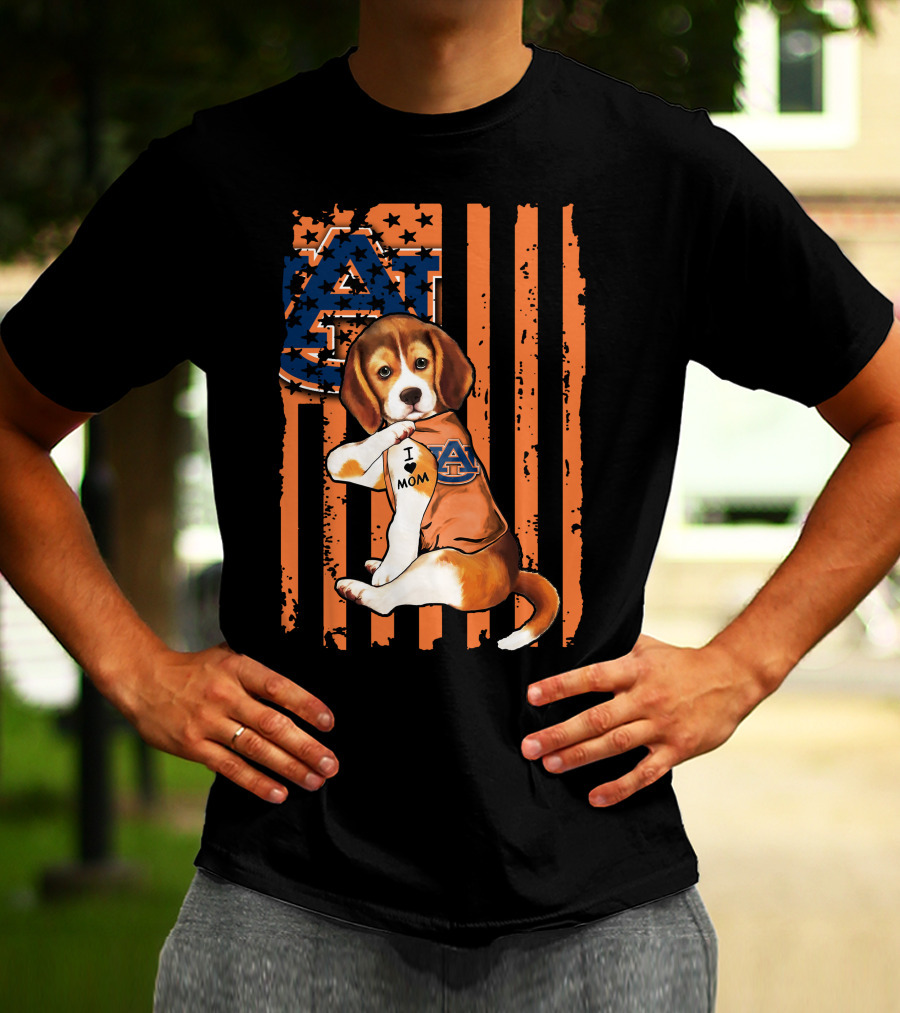 Auburn Tigers Beagle I Love Mom Pawtriotic T-Shirt