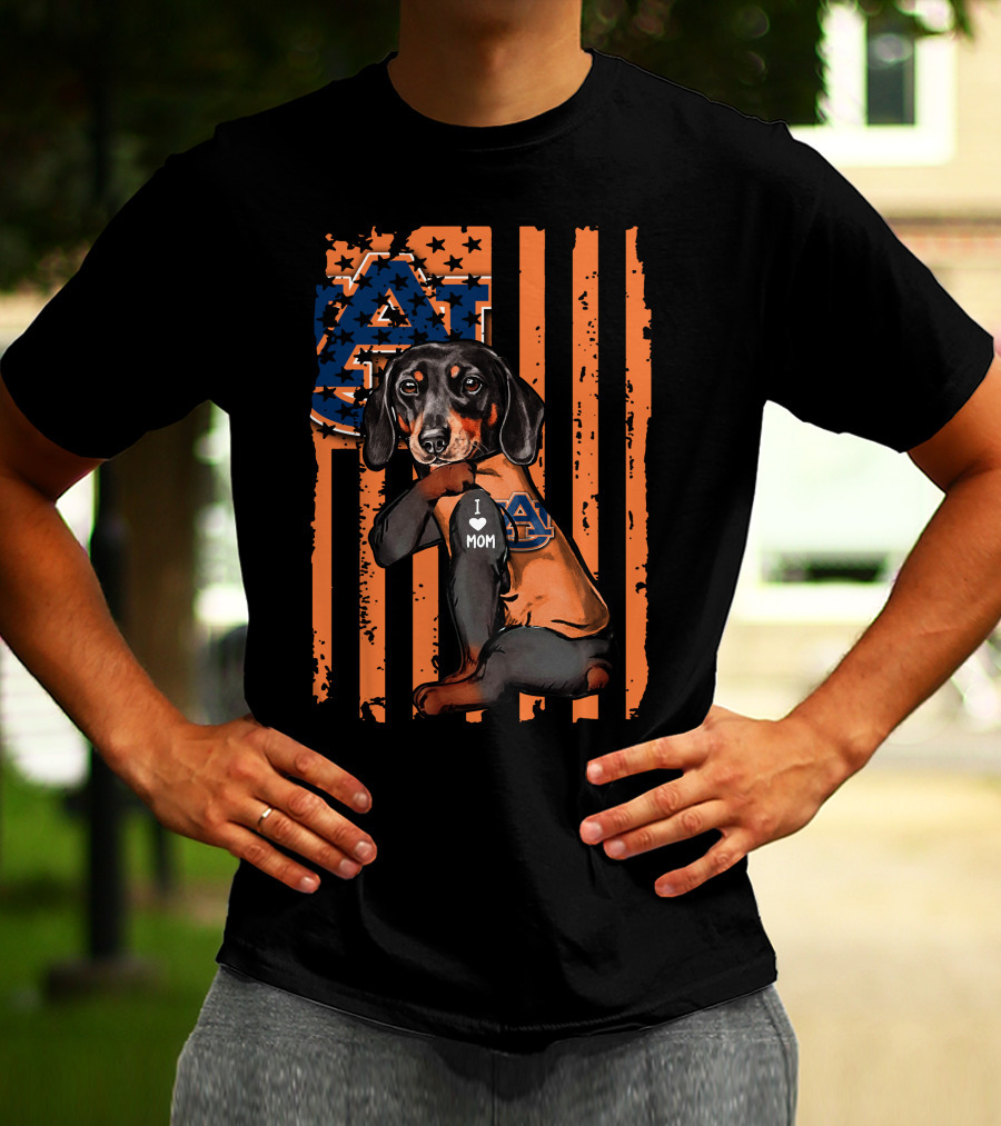 Auburn Tigers Dachshund I Love Mom Flag T-Shirt