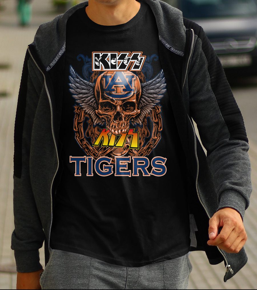 Kiss Auburn Tigers Skull With Chains And Wings T-Shirt