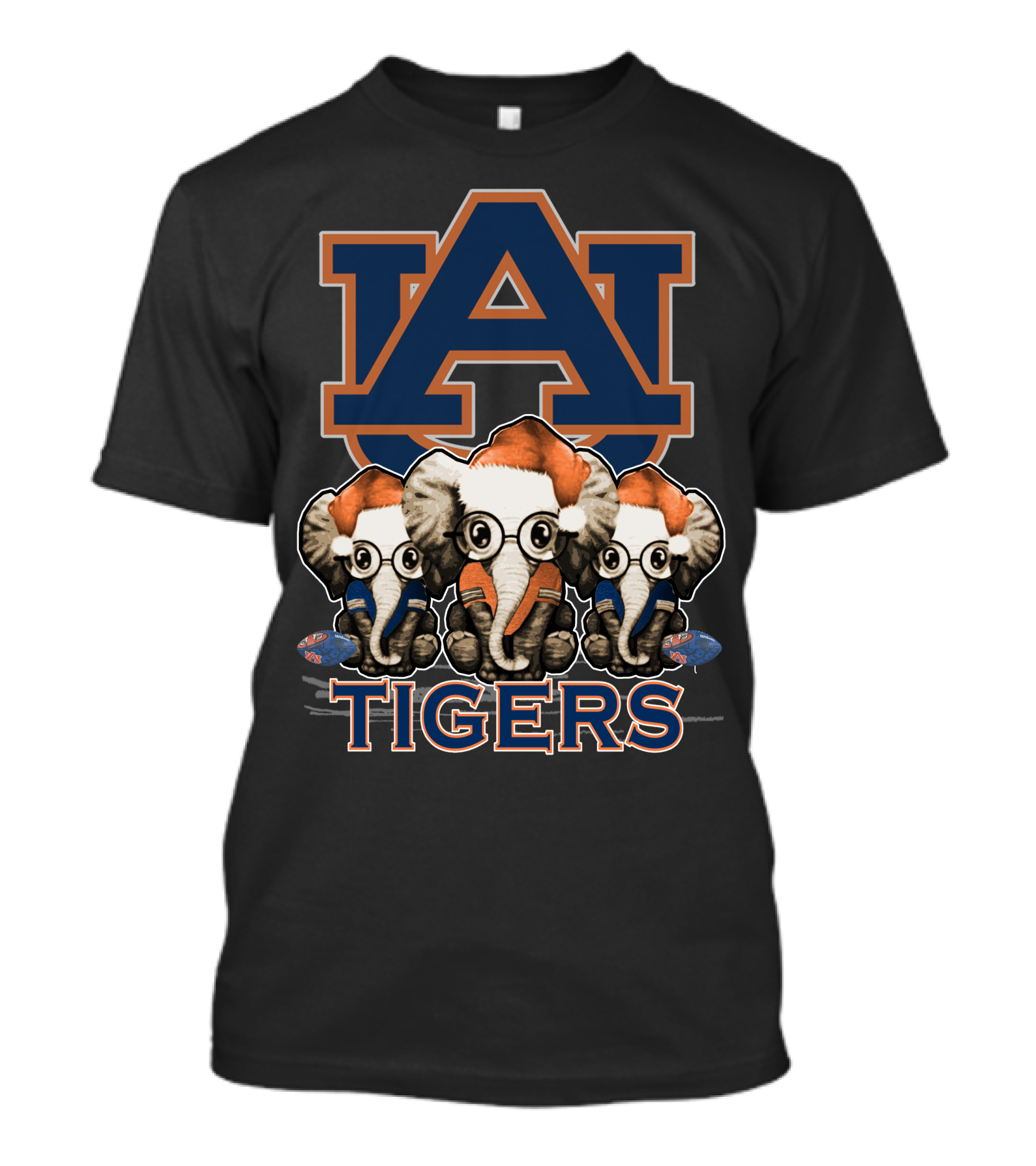 Auburn Tigers Elephant Christmas Santa Hat Trio T-Shirt