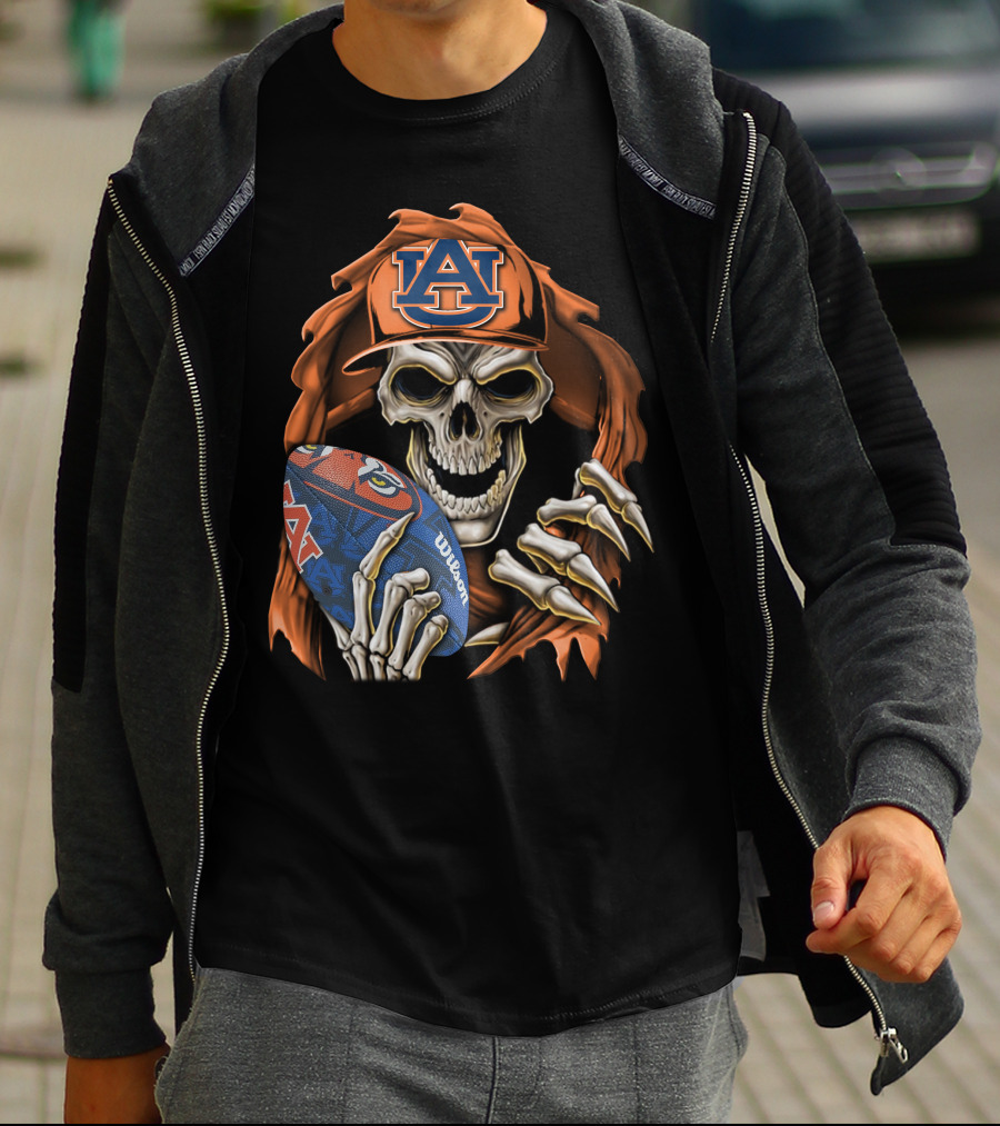 Skullbong Auburn Tigers Skeleton Holding Football Auburn University T-Shirt