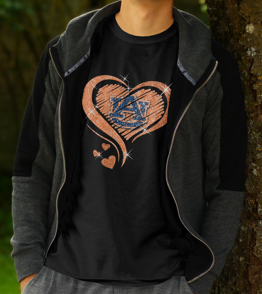 Auburn Tigers Heart With Logo Sparkles T-Shirt