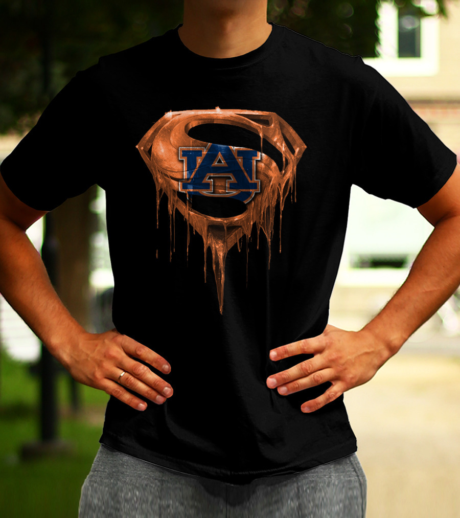 Auburn Tigers Au Logo Dripping Superhero Shield T-Shirt