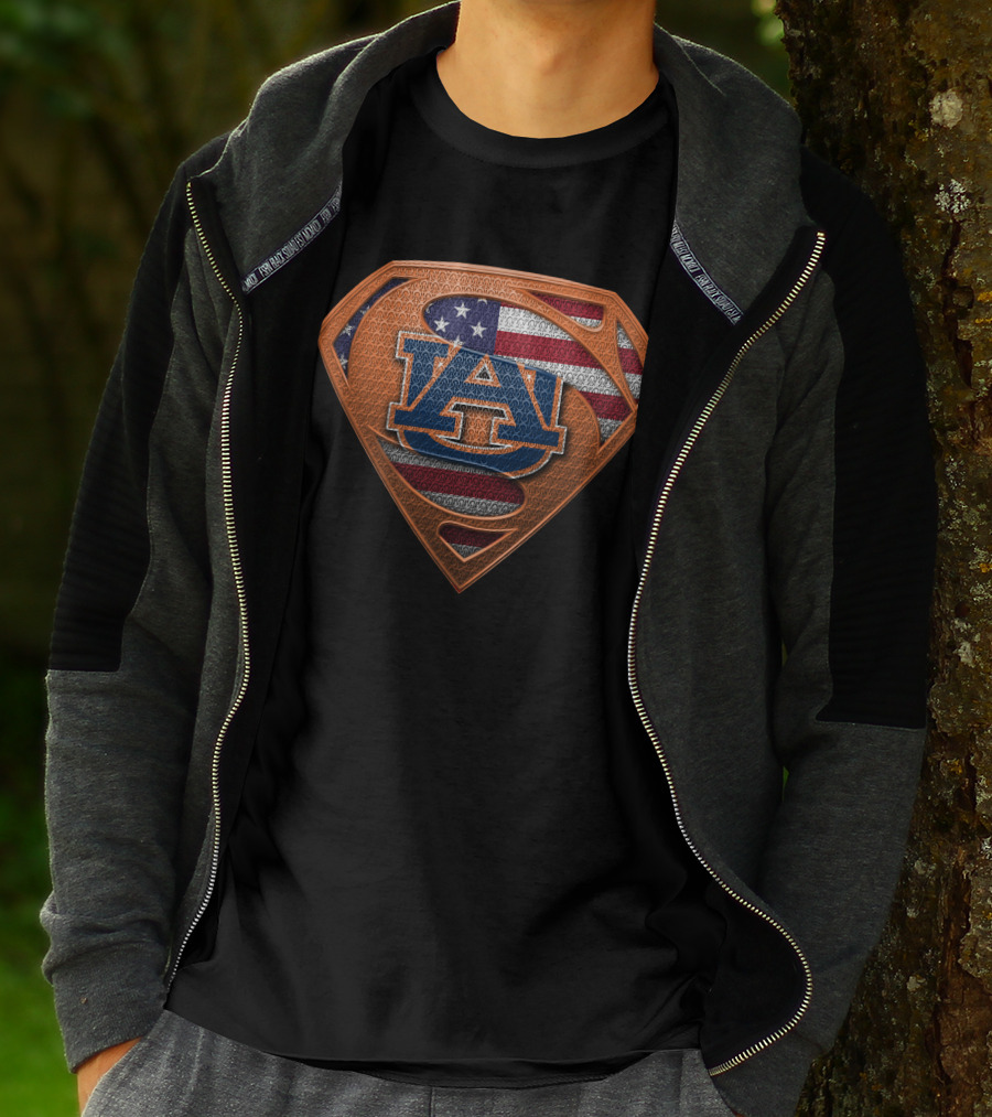 Auburn Tigers American Flag Superman Shield T-Shirt