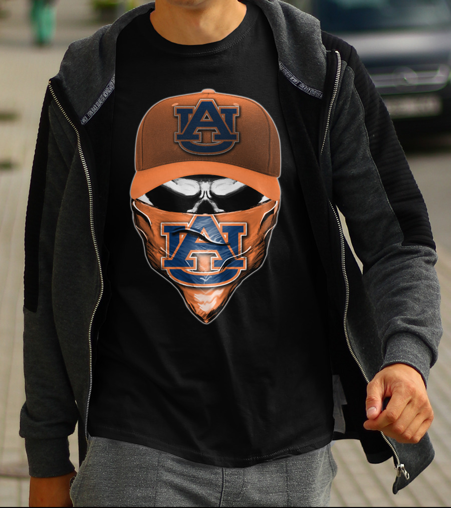 Skull V6 Auburn Tigers Masked Cap T-Shirt