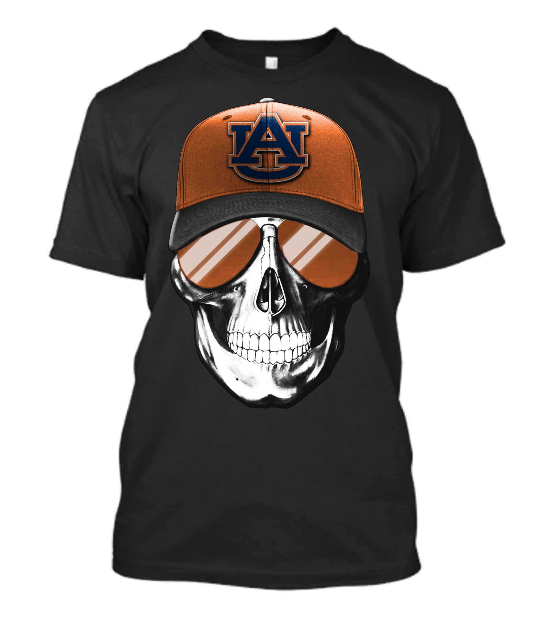 Skull V7 Auburn Tigers Hat And Sunglasses T-Shirt