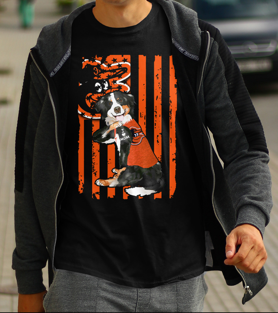 Border Collie Baltimore Orioles I Mom Stripes T-Shirt