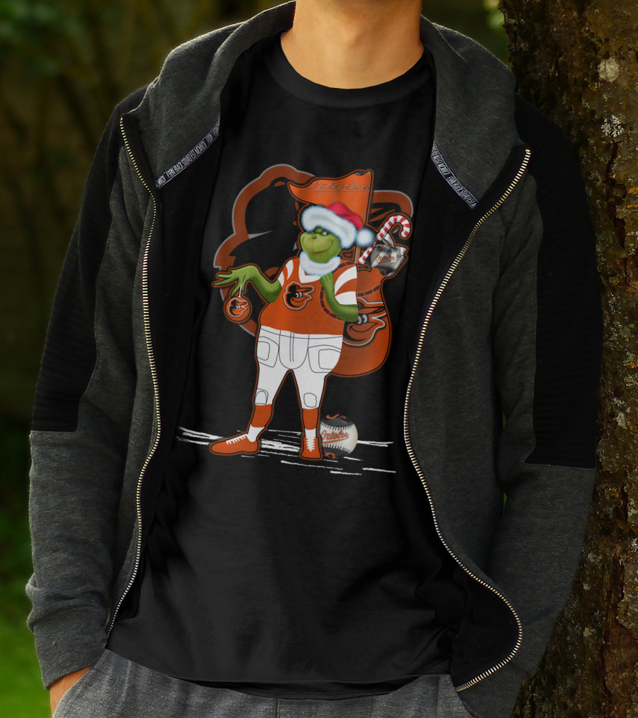 Grinch Merry Baltimore Orioles Christmas Baseball T-Shirt