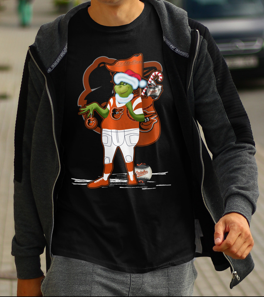 Grinch Merry Baltimore Orioles Christmas Baseball T-Shirt