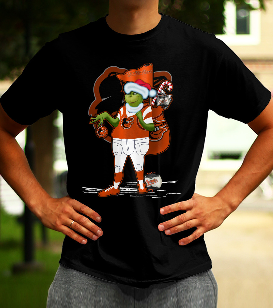 Grinch Merry Baltimore Orioles Christmas Baseball T-Shirt