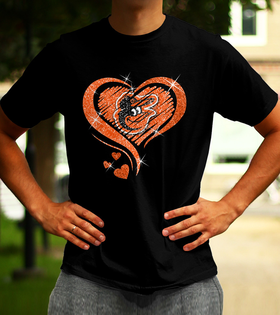 Heart Diamond Glitter Baltimore Orioles Bird T-Shirt