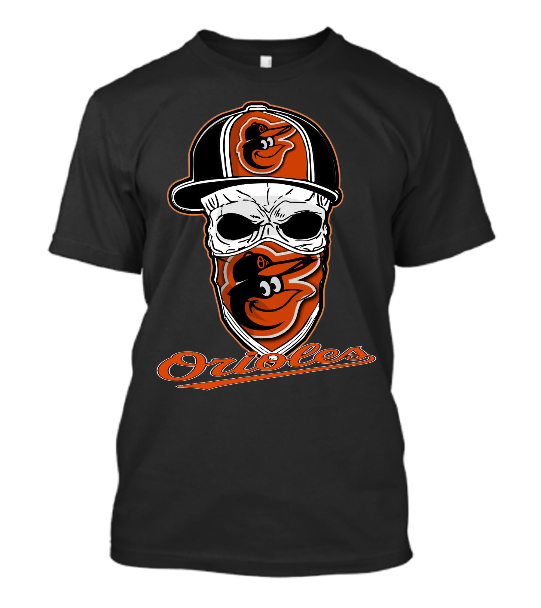 Skull Face Mask Baltimore Orioles Logo Hat T-Shirt