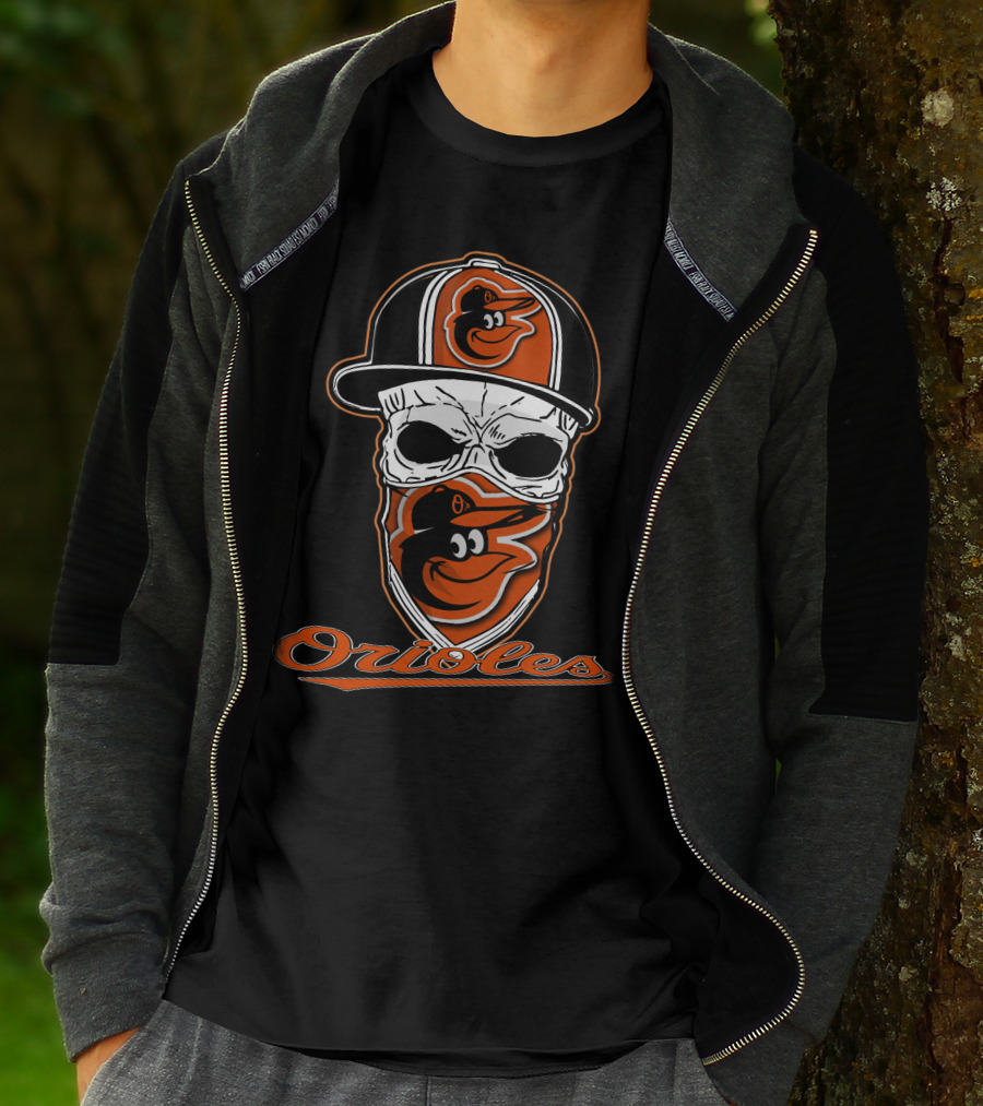Skull Face Mask Baltimore Orioles Logo Hat T-Shirt