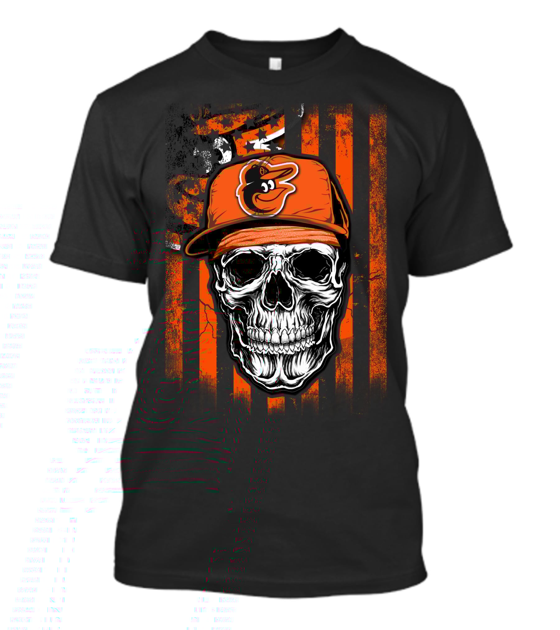 Baltimore Orioles Skull With Logo Cap T-Shirt