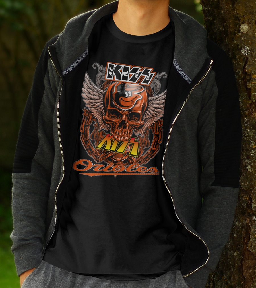 Kiss Baltimore Orioles Skull Winged T-Shirt