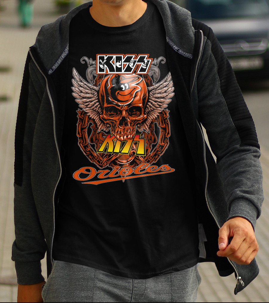Kiss Baltimore Orioles Skull Winged T-Shirt