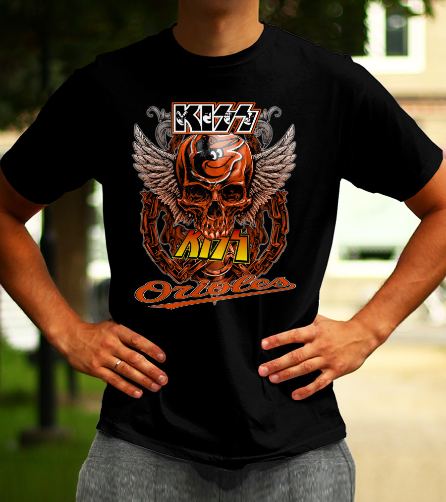 Kiss Baltimore Orioles Skull Winged T-Shirt