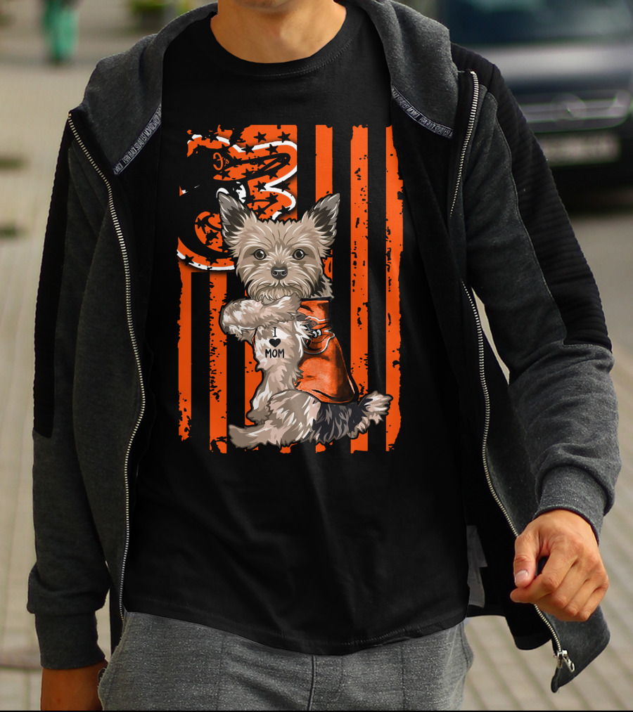 Yorkshire Terrier Baltimore Orioles I Heart Mom Flag T-Shirt