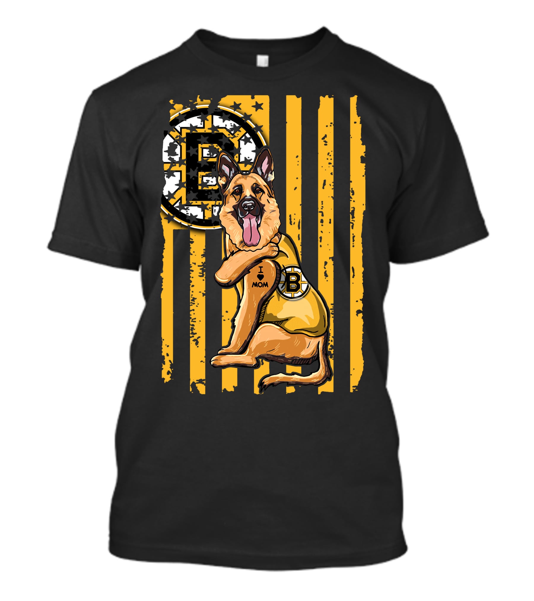 German Shepherd I Love Mom Boston Bruins Hockey Fan T-Shirt
