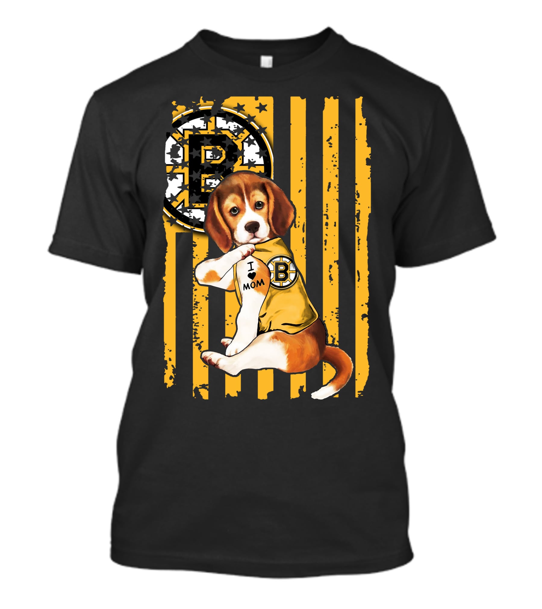Beagle Puppy I Love Mom Boston Bruins Fan T-Shirt