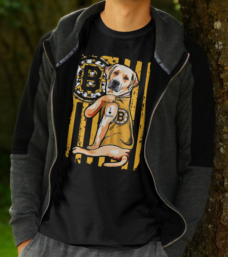 Boston Bruins Labrador Retriever I Love Mom T-Shirt