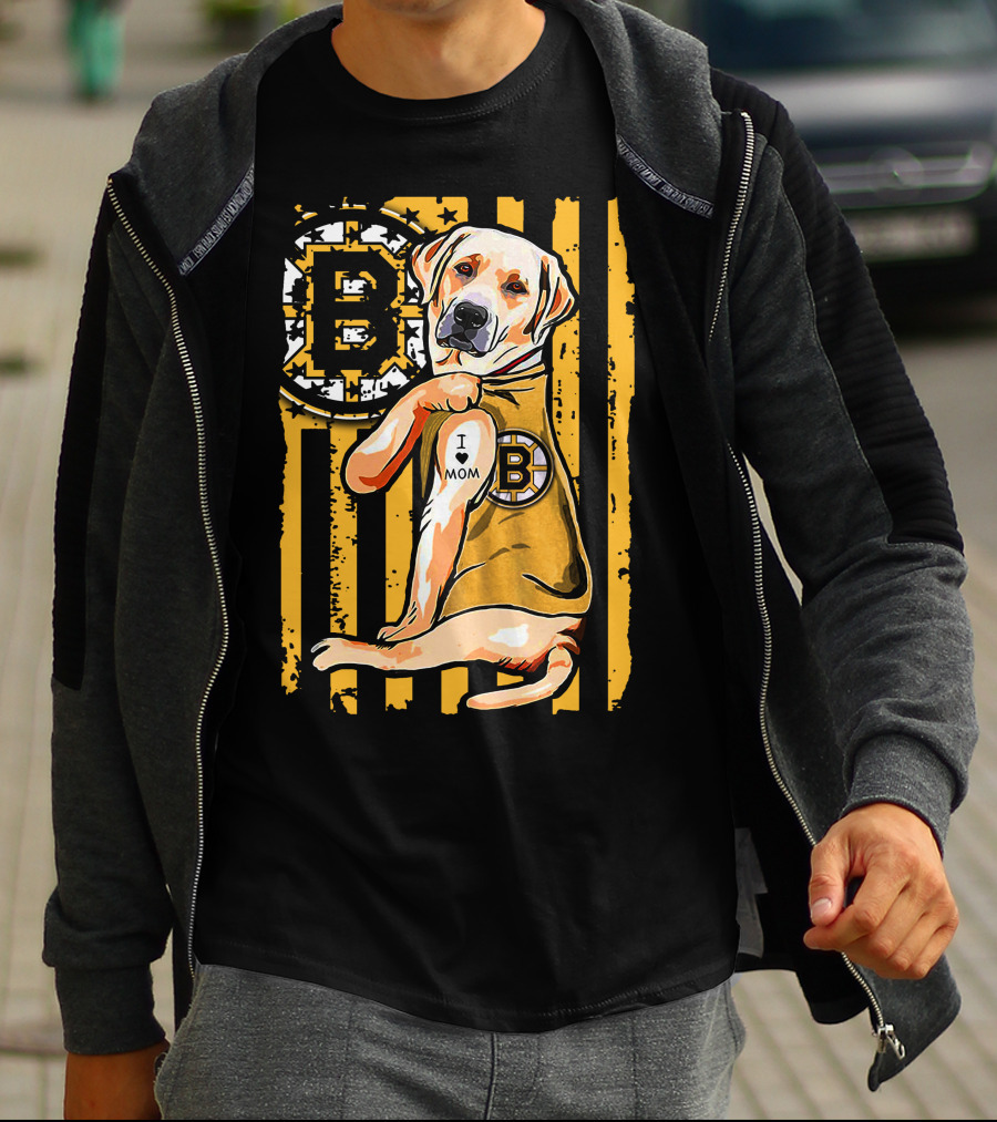 Boston Bruins Labrador Retriever I Love Mom T-Shirt