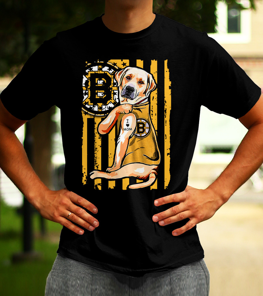Boston Bruins Labrador Retriever I Love Mom T-Shirt