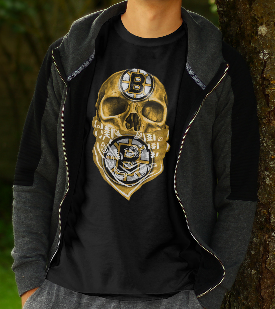 Boston Bruins Skull Bandana Logo Fan T-Shirt
