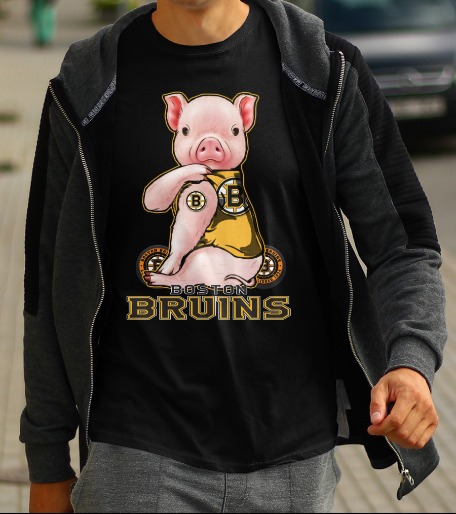 Boston Bruins Pig Wearing Team Uniform T-Shirt