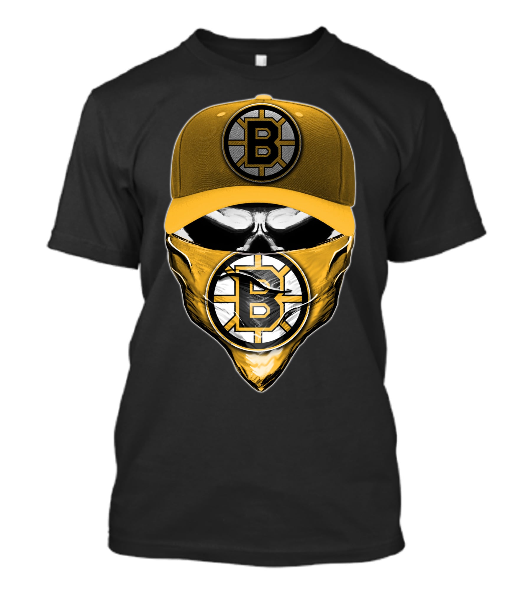 Skull Boston Bruins Logo Cap Mask T-Shirt