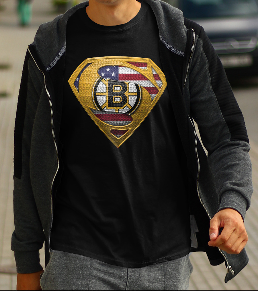 Superman Boston Bruins American Flag T-Shirt