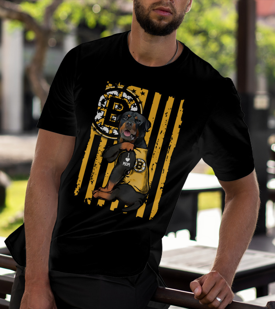 Rottweiler Boston Bruins I Love Mom T-Shirt