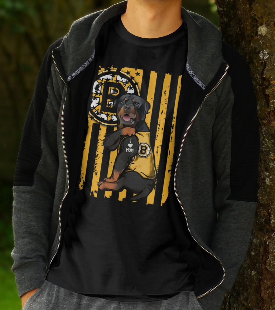 Rottweiler Boston Bruins I Love Mom T-Shirt