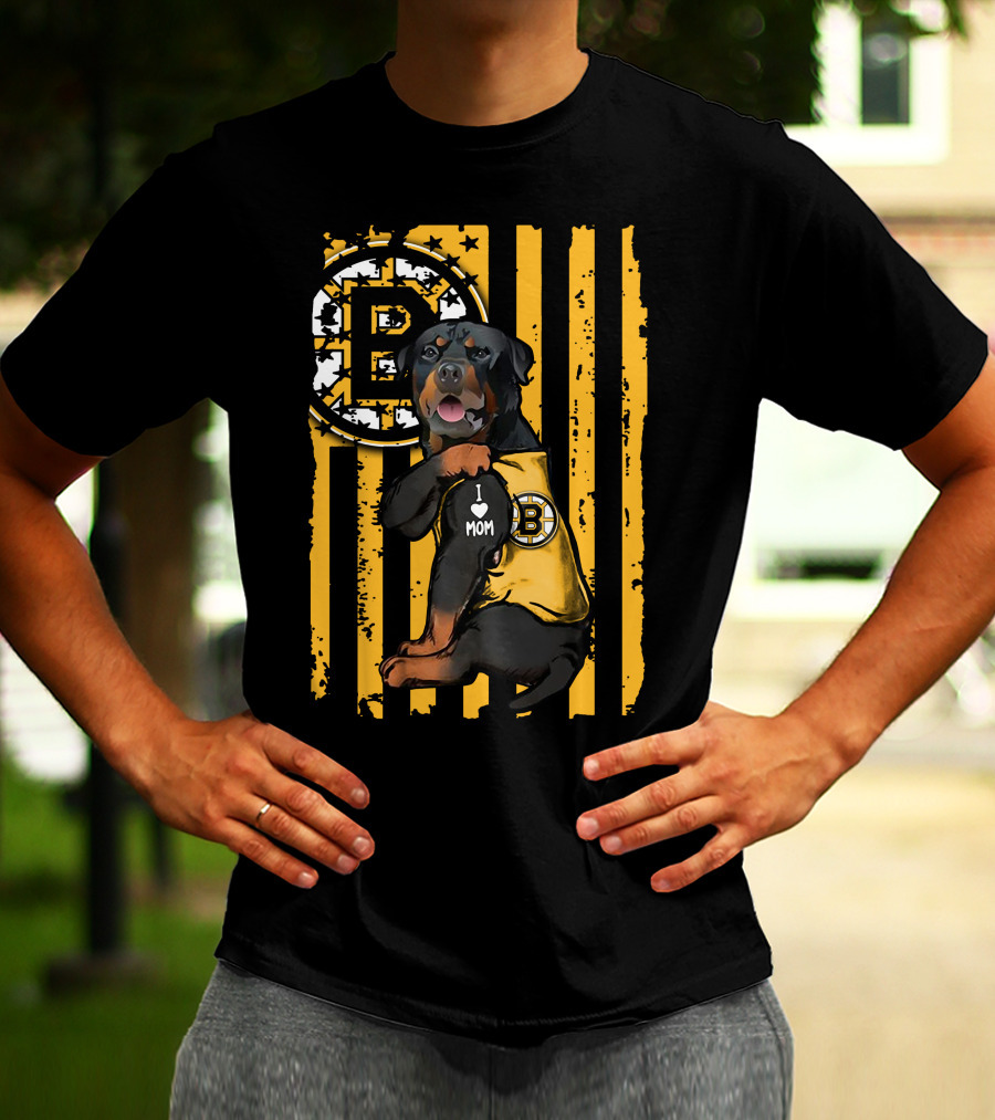 Rottweiler Boston Bruins I Love Mom T-Shirt