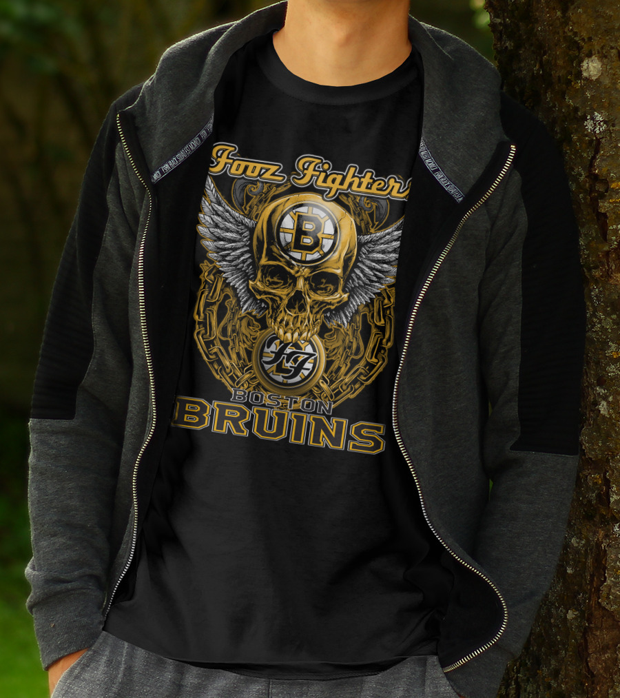 Fooz Fighters Boston Bruins Skull Wings T-Shirt