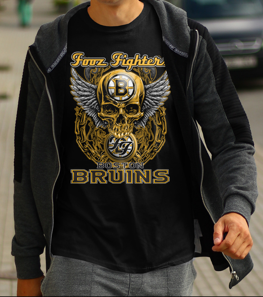 Fooz Fighters Boston Bruins Skull Wings T-Shirt